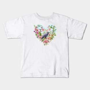 Floral Heart & Parrot Kids T-Shirt